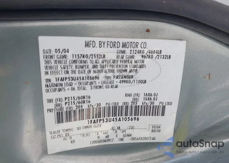 2005 Ford Taurus Se z USA, uszkodzony, nr VIN 1FAFP53U45A105696